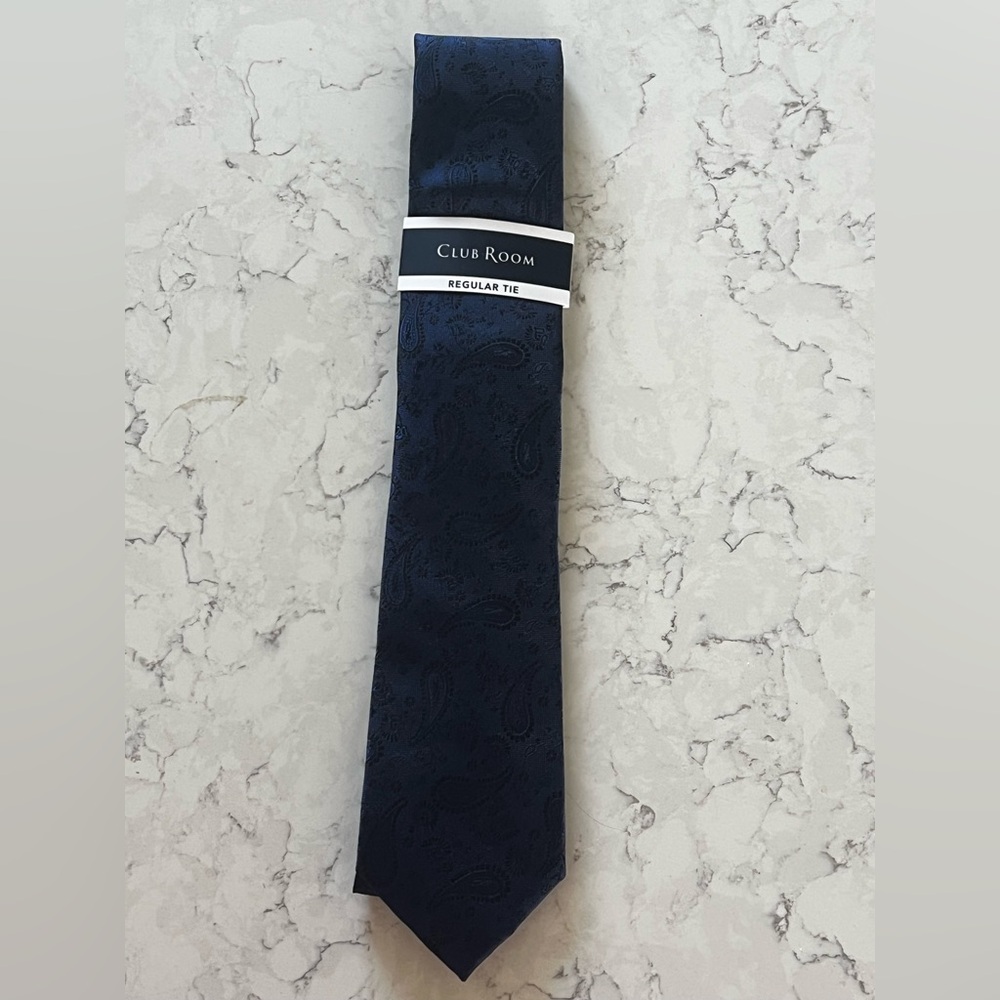Club Room Navy Paisley Textured Regular Tie